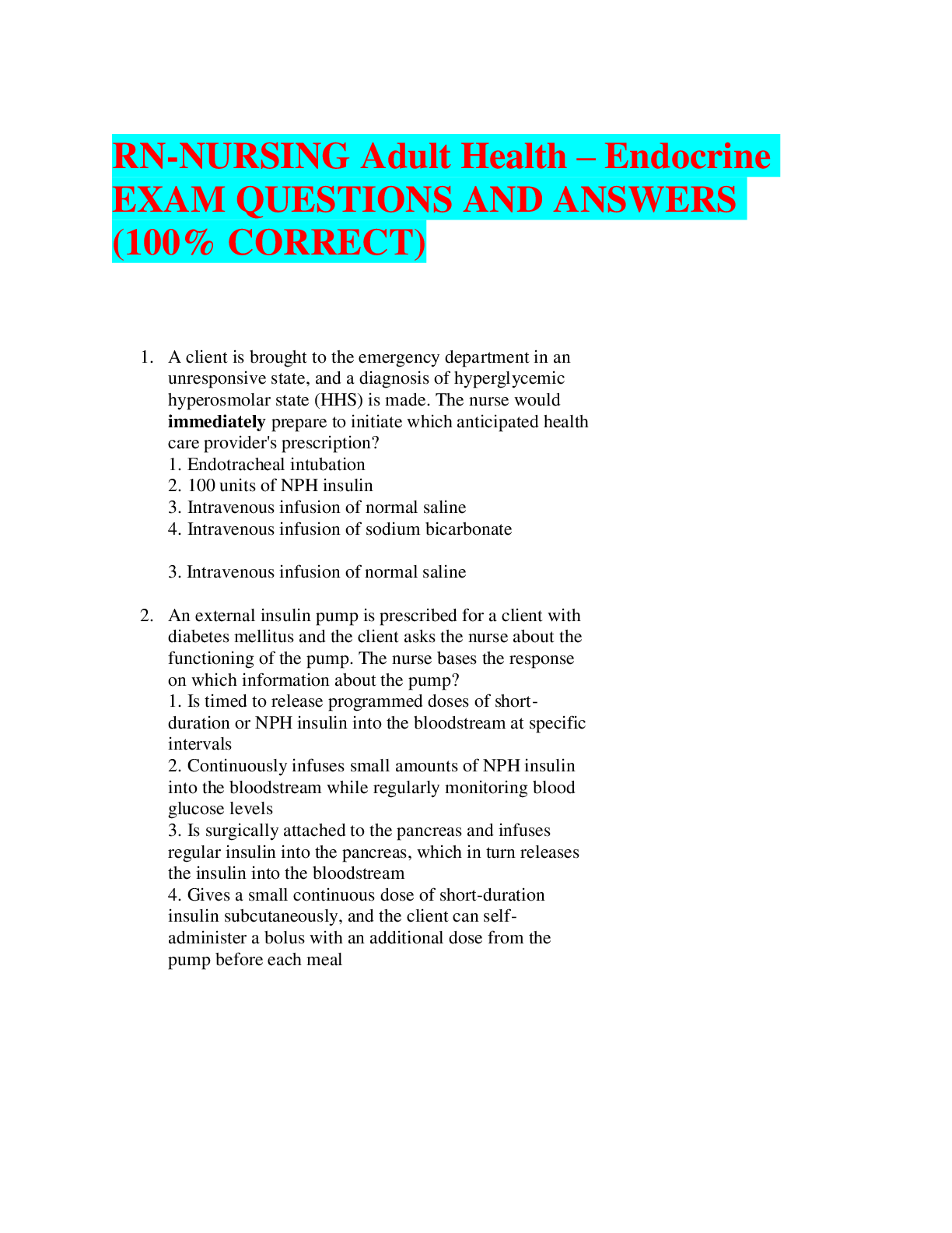 Preview image for NCLEX RN-NURSING Adult Health – Endocrine 170 EXAM QUESTIONS AND ANSWERS (100% CORRECT)